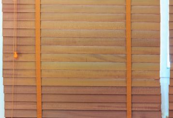 Faux wood blinds in a Santa Monica living room